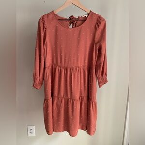 Peach Swiss dot babydoll dress with tie